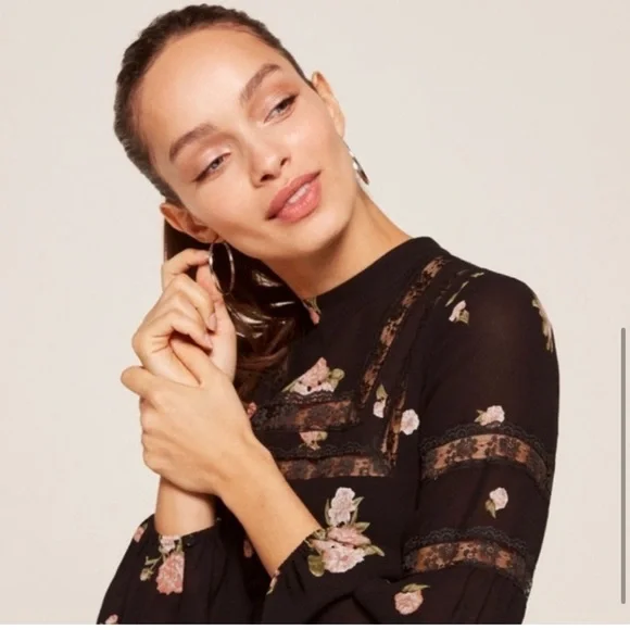 Reformation Sachi dress black size 2 Aphrodite floral - Picture 3 of 13